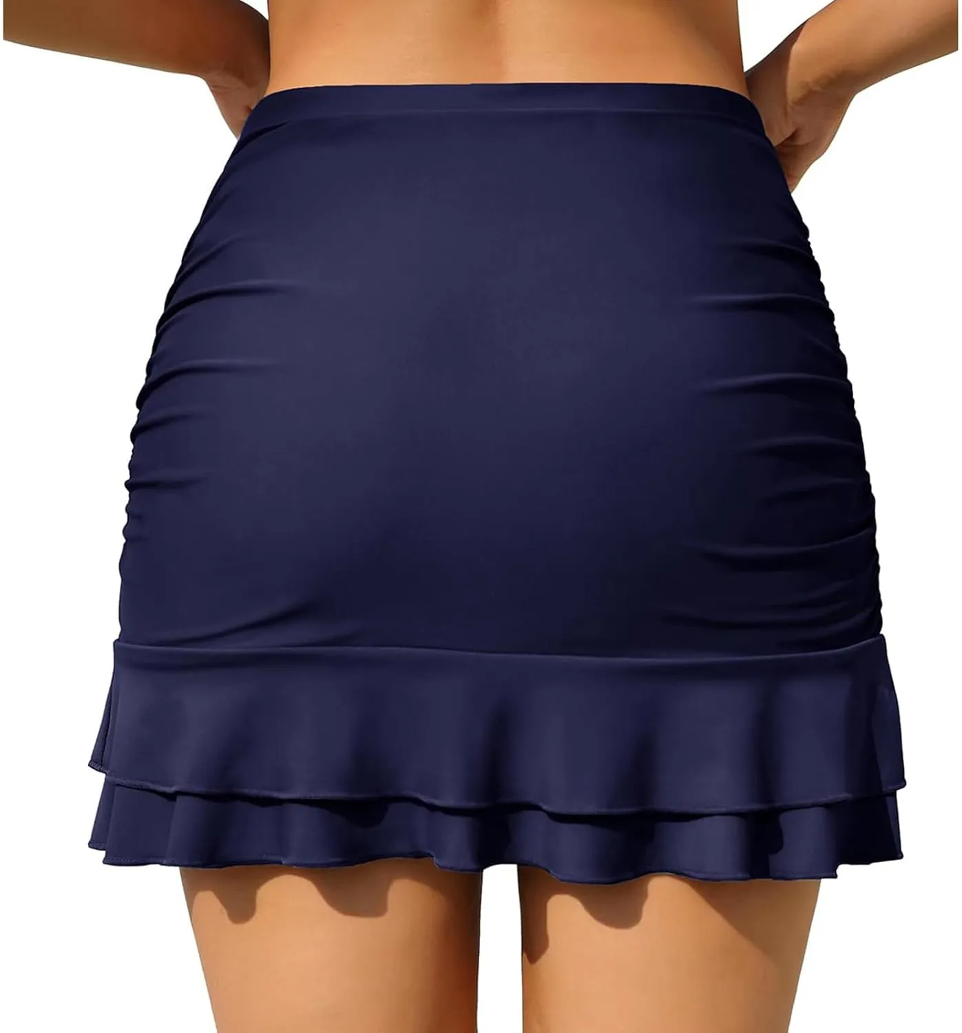 Swim Skirt for Women Ruffle Ruched High Waisted Bathing Suits Bottoms with Built-in Brief Swimsuits Skirt Swim Shorts