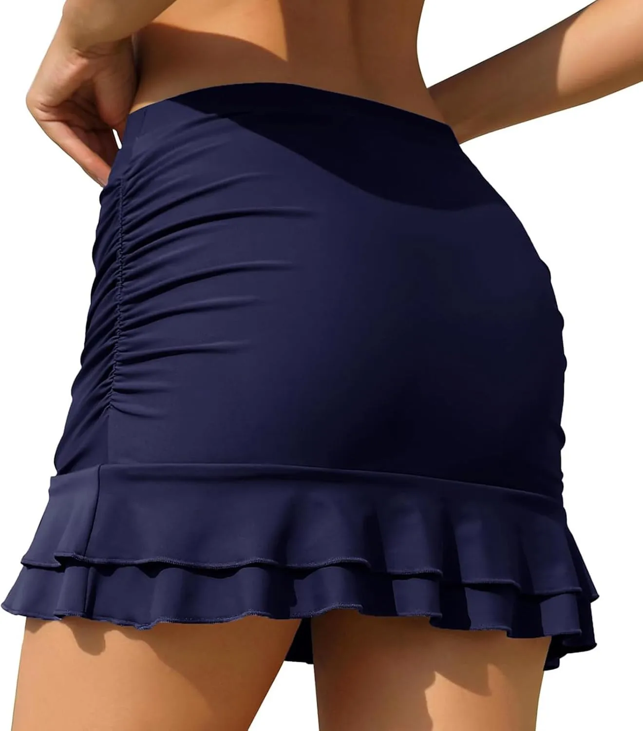 Swim Skirt for Women Ruffle Ruched High Waisted Bathing Suits Bottoms with Built-in Brief Swimsuits Skirt Swim Shorts