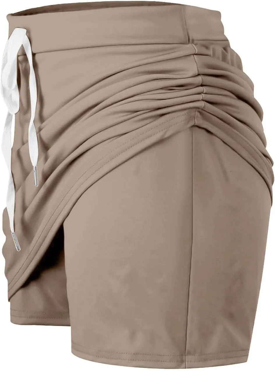 Tennis Skorts for Women with Inner Shorts High Waisted Drawstring Mini Skirts Summer Trendy Athletic Workout Shorts