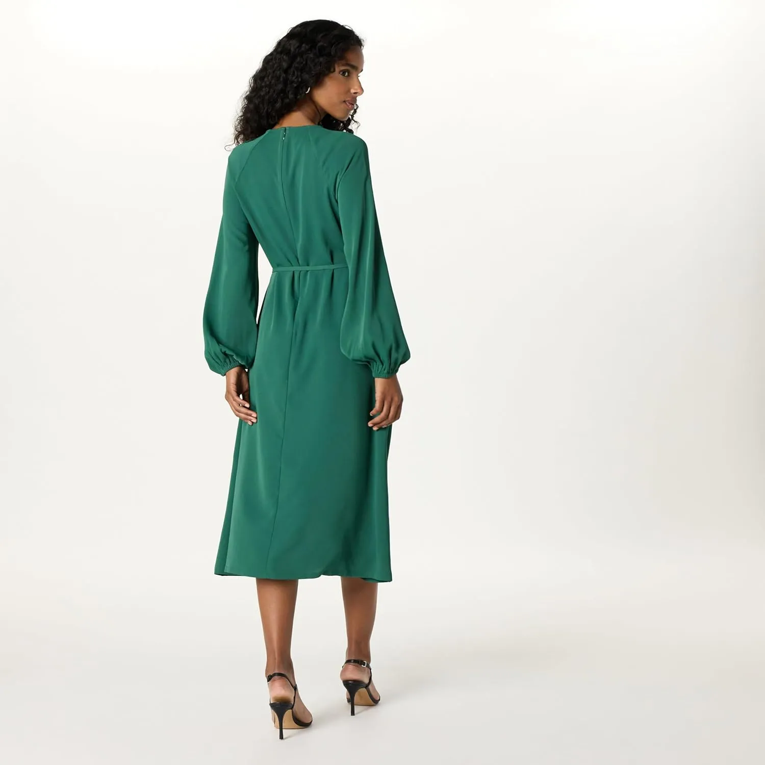 The Drop Women's Standard Dolman Balloon Sleeve Belted Midi Dress
