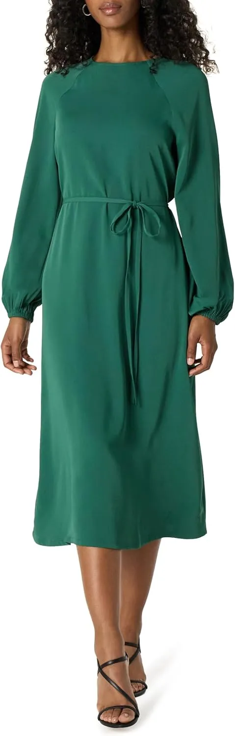 The Drop Women's Standard Dolman Balloon Sleeve Belted Midi Dress