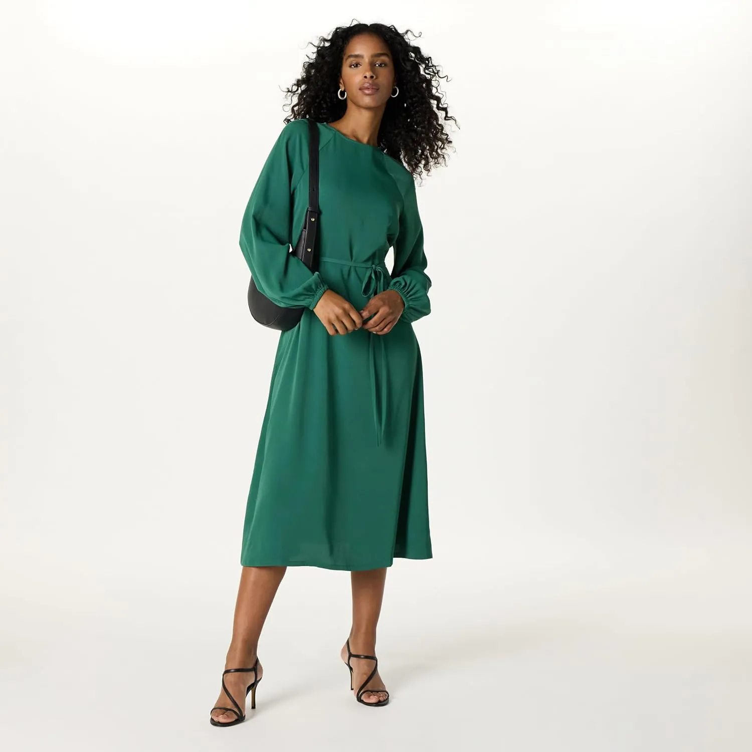 The Drop Women's Standard Dolman Balloon Sleeve Belted Midi Dress