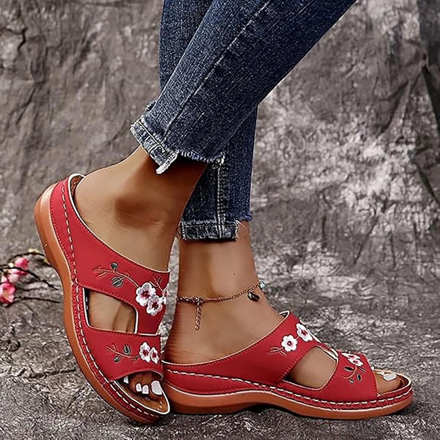 Thick Bottom Slope And Fashion Outside Wearing Open Toed Square Head Cold Drags Shoes Korean Denim Cloth High Heeled