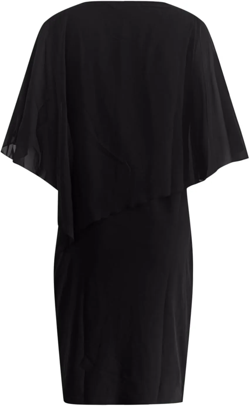TIAFORD Women's V Neck Chiffon Midi Dress Half Sleeve Casual Flowy Layered Asymmetric Sequins Plus Size Wedding Guest Dresses
