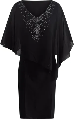 TIAFORD Women's V Neck Chiffon Midi Dress Half Sleeve Casual Flowy Layered Asymmetric Sequins Plus Size Wedding Guest Dresses
