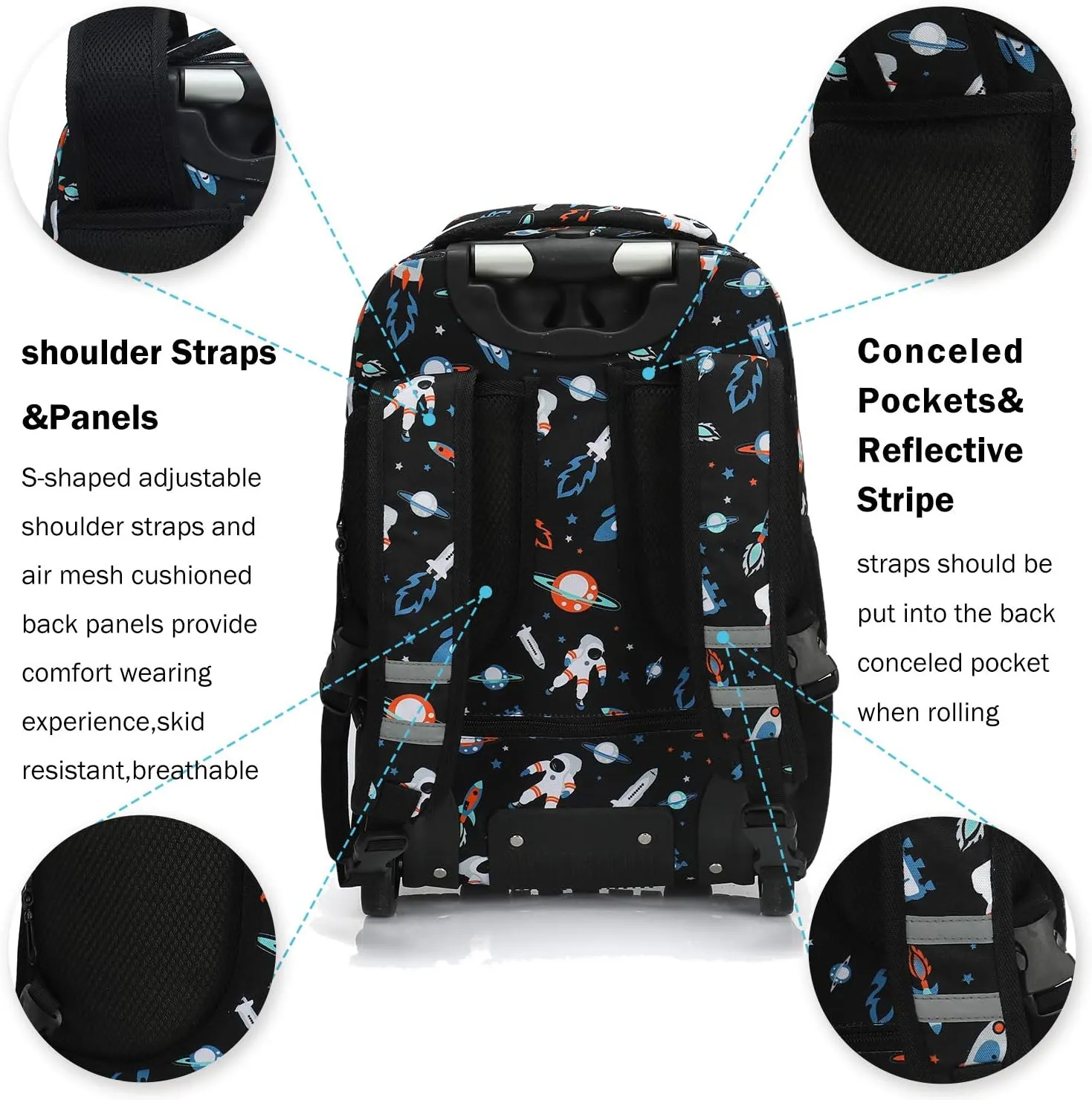 Tilami Rolling Backpack 18 inch Wheeled Backpack School College Student Travel Trip Boys and Girls