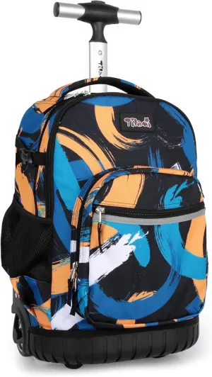 Tilami Rolling Backpack for Kids 18 Inch Wheeled Bookbag for Boys & Girls for School & Travel,Arts orange