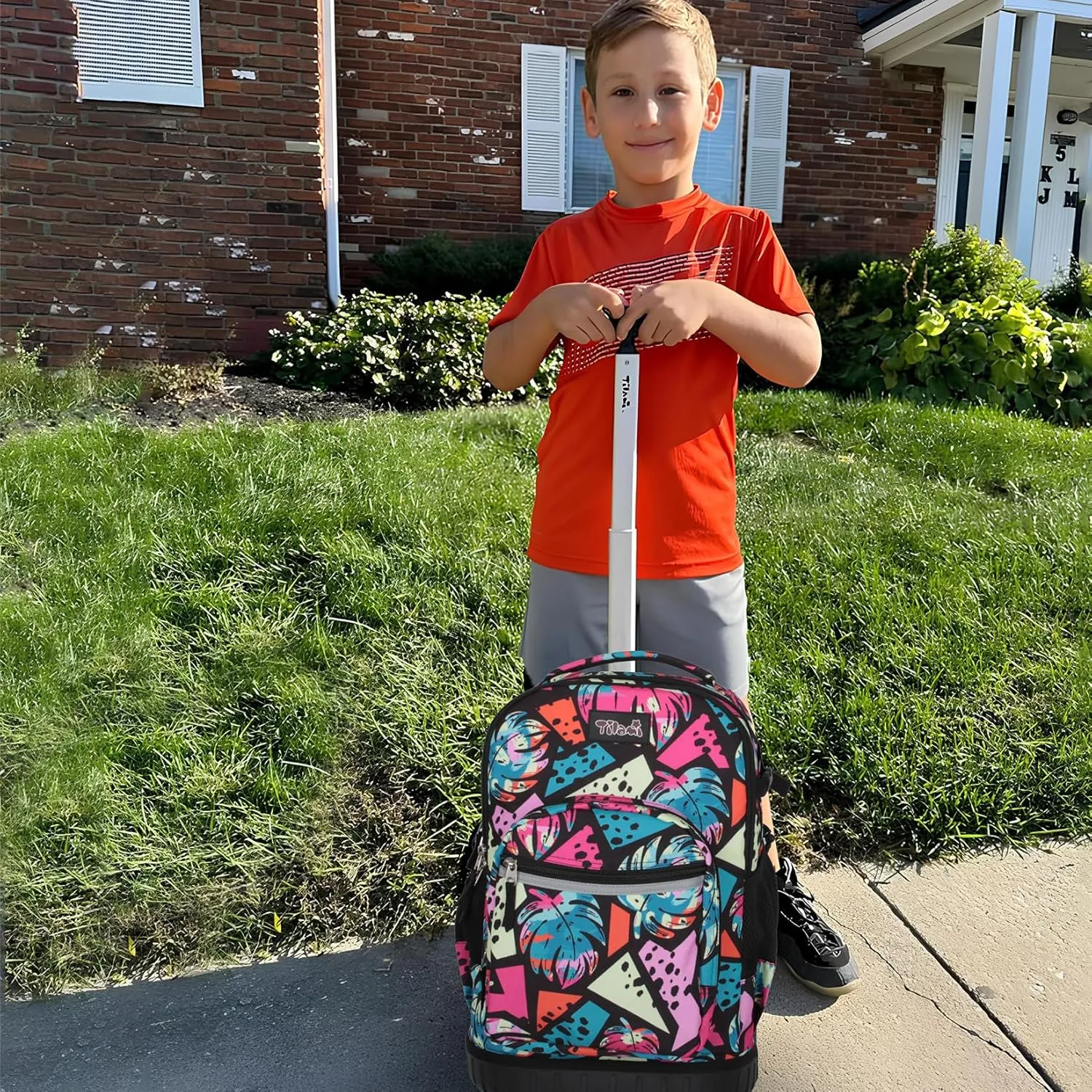 Tilami Rolling Backpack for Kids 18 Inch Wheeled Bookbag for Boys & Girls for School & Travel,Arts Pink