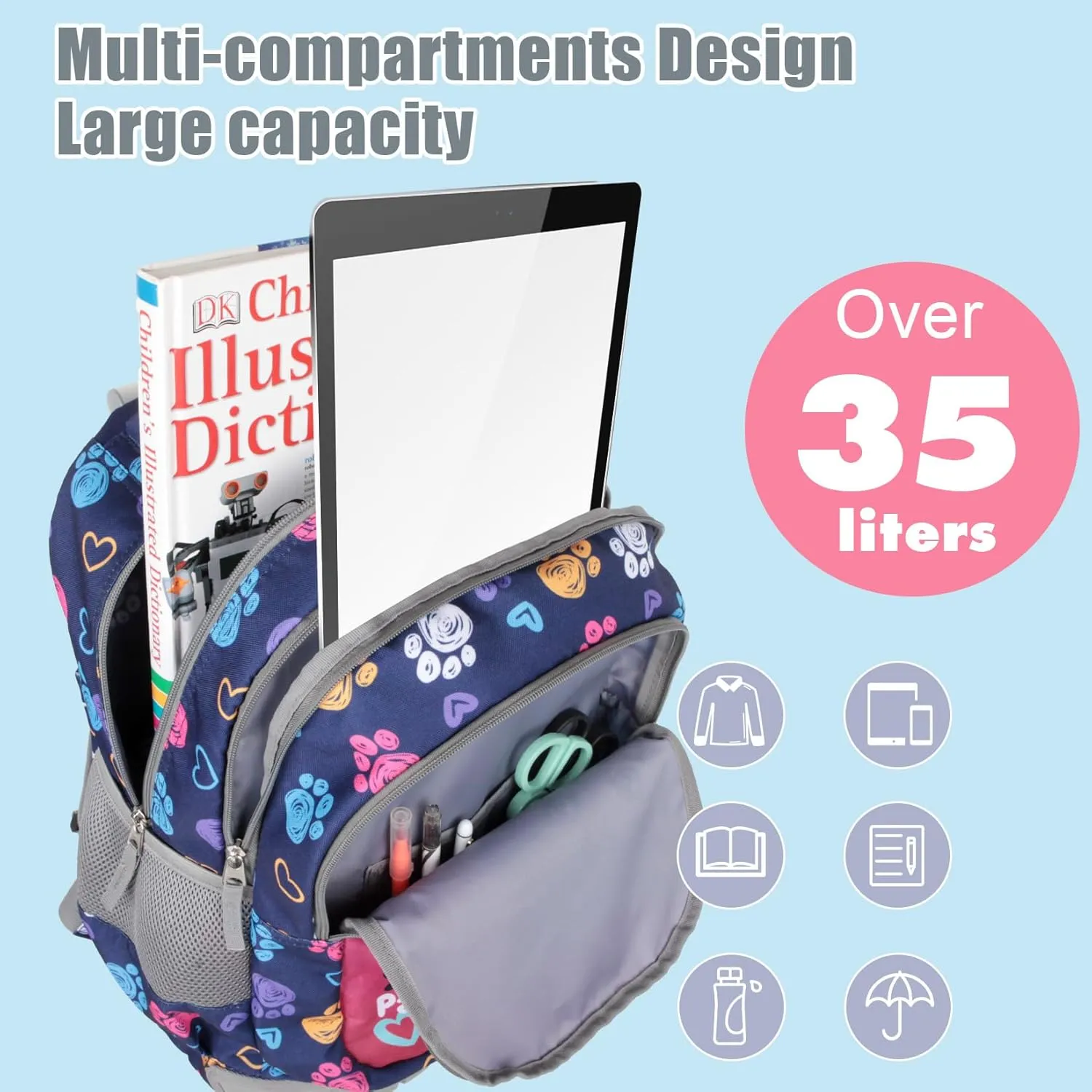Tilami Rolling Backpack for Kids 18 Inch Wheeled Bookbag for Boys & Girls for School & Travel,Pink cat