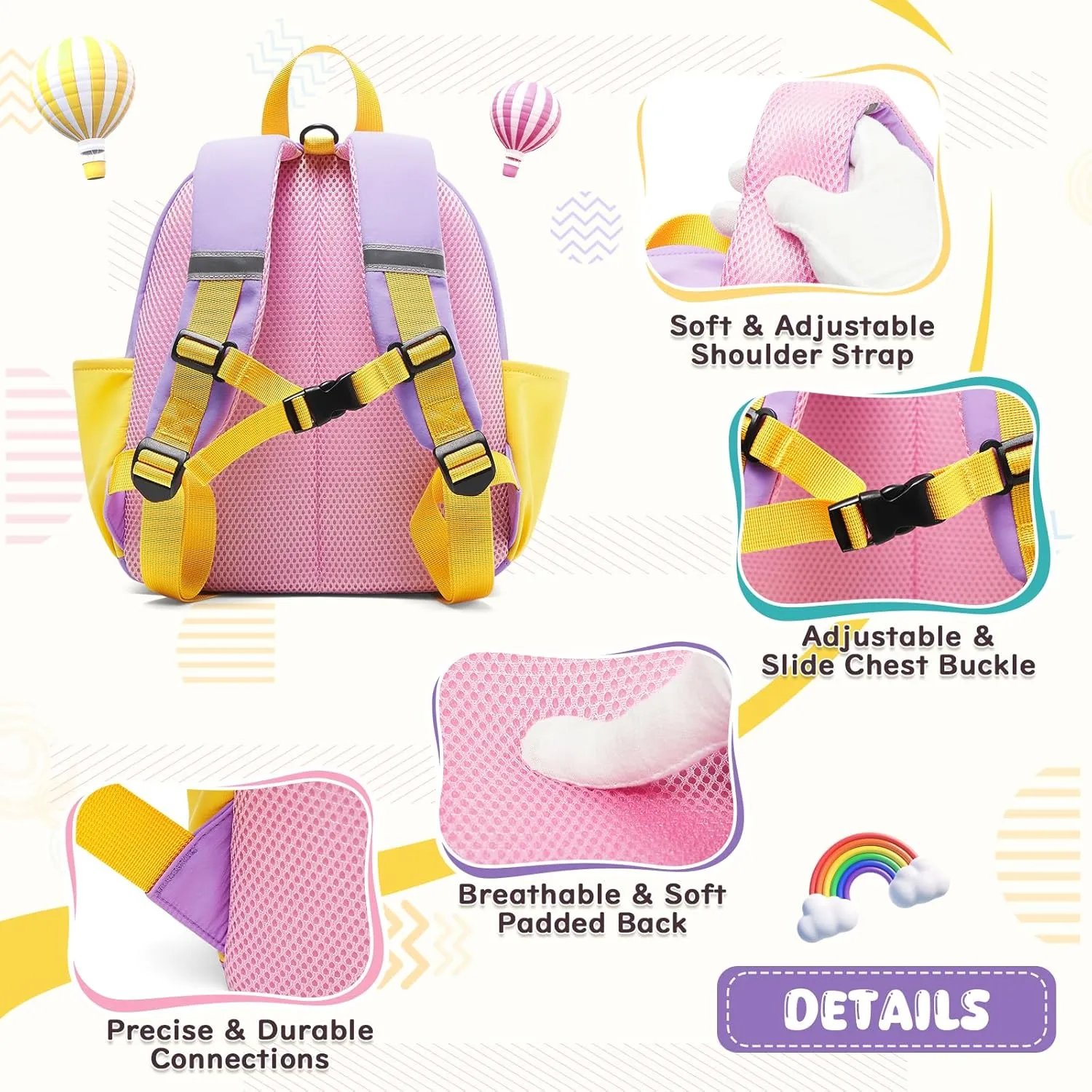 Toddler Backpack for Boys Girls 2-4, Small Kids Backpack for School, Preschool Kindergarten Backpack, Toddler Mini Bookbag Travel Daypack for Kids Purple Pink