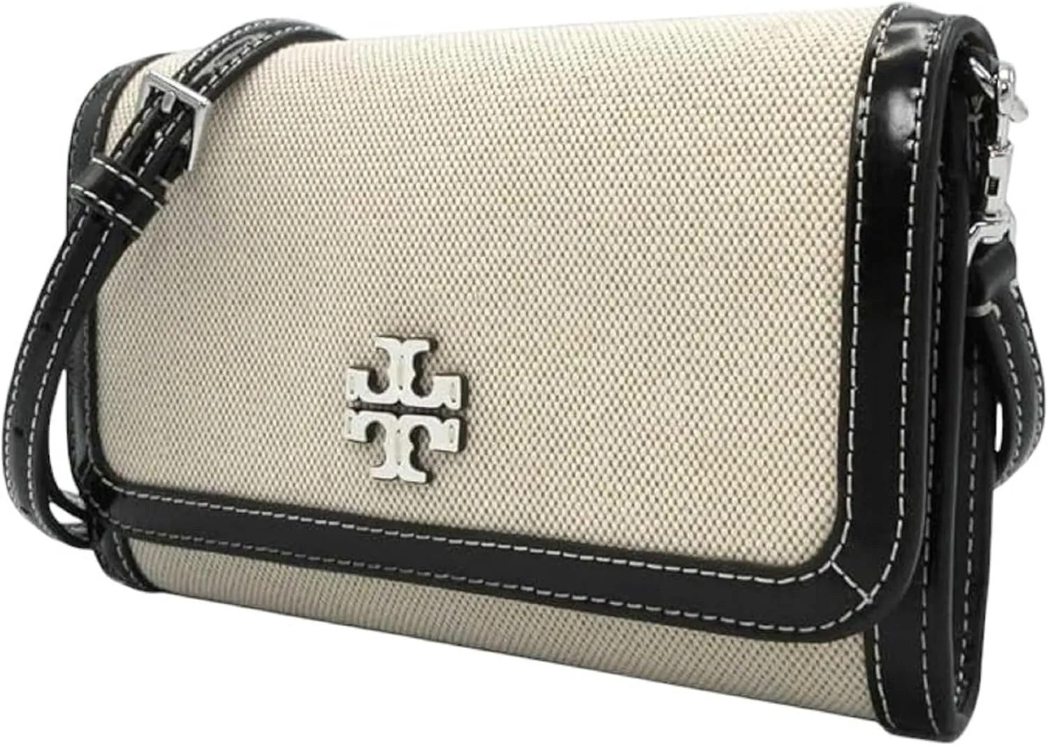 Tory Burch Thea Flat Wallet Crossbody (Canvas Beige Black)