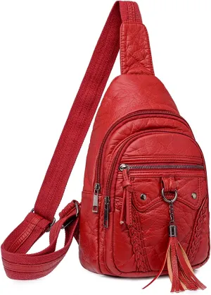 Tote Bag For Women Retro Chest Bag Sling Bag Small Crossbody Pu Leather Satchel Day pack Fashion Shoulder Outdoor Bags V