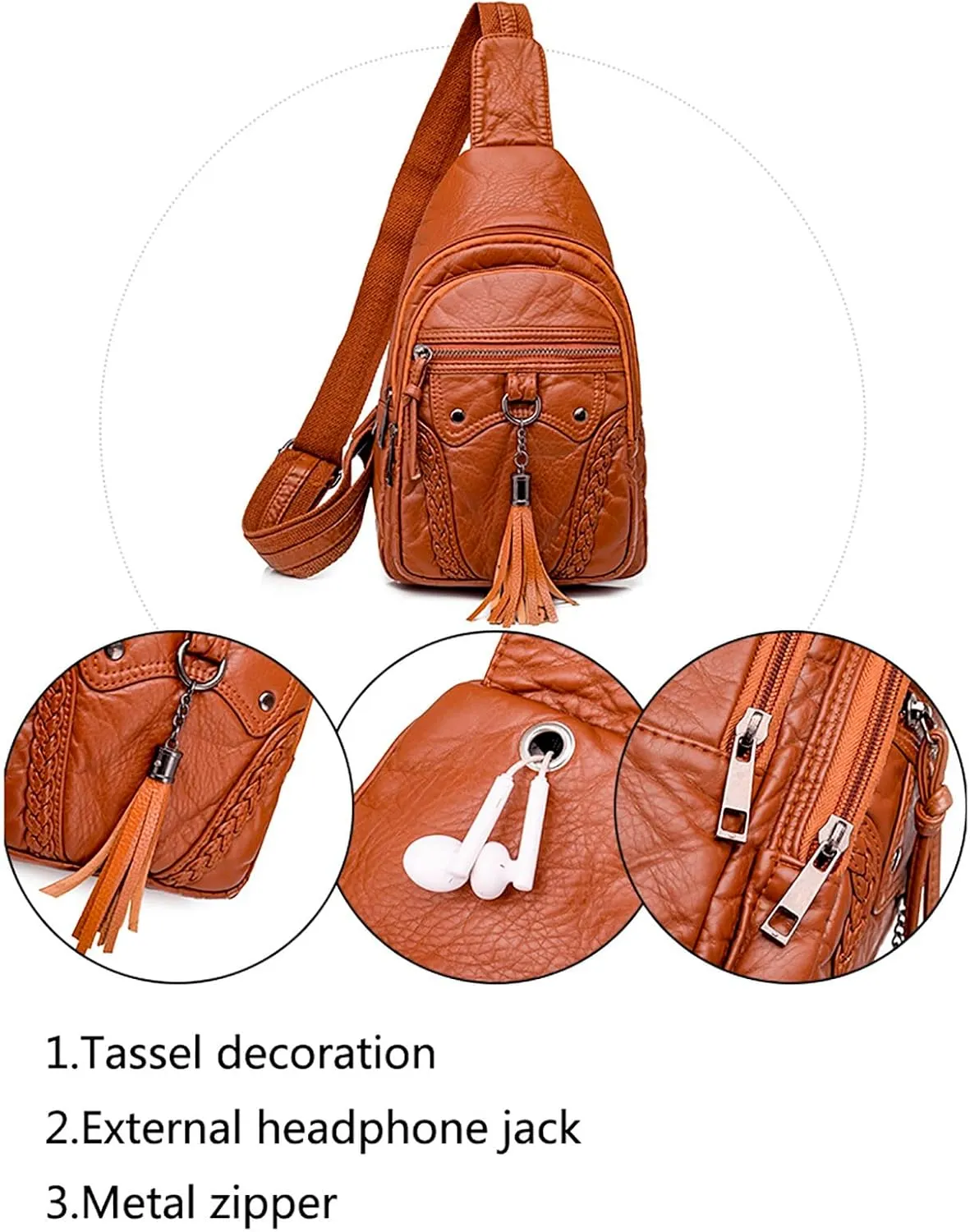 Tote Bag For Women Retro Chest Bag Sling Bag Small Crossbody Pu Leather Satchel Day pack Fashion Shoulder Outdoor Bags V