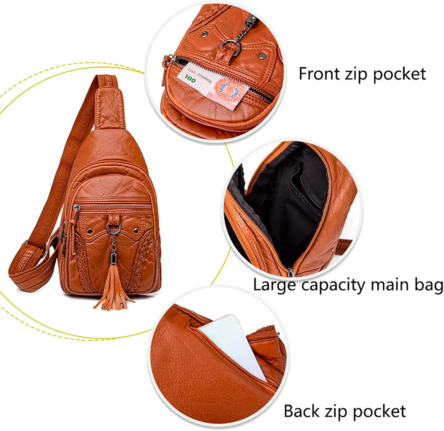 Tote Bag For Women Retro Chest Bag Sling Bag Small Crossbody Pu Leather Satchel Day pack Fashion Shoulder Outdoor Bags V
