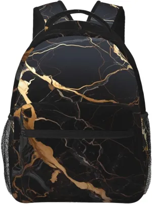 Travel Backpack for Women Men Black Gold Marble Laptop Backpack Large College Bag Waterproof Casual Daypack