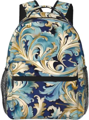 Travel Backpack for Women Men elegant blue gold florentine Laptop Backpack Large College Bag Waterproof Casual Daypack