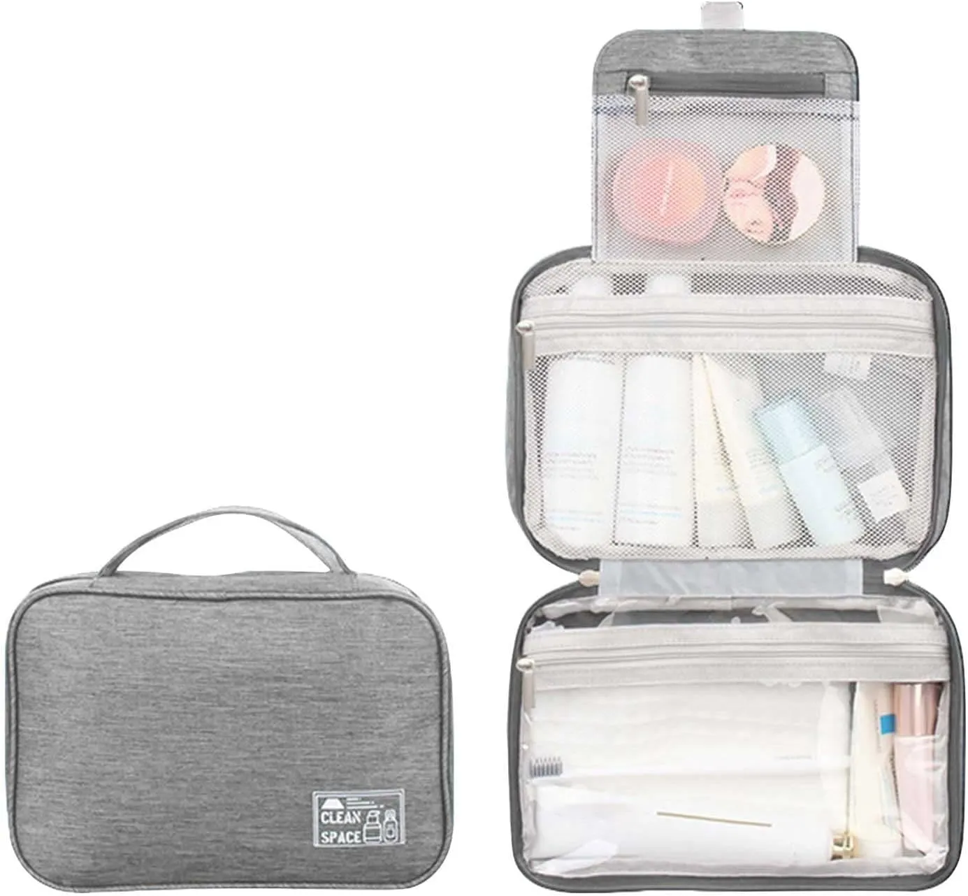 Travel Makeup Bag 10x6.6 Inch Water Resistant Extra Large Makeup Bag Cosmetic Pouch with Handle Toiletry Bag Shampoo,toiletries Full-Size Container Accessories Case for Women Girlfriend Gifts