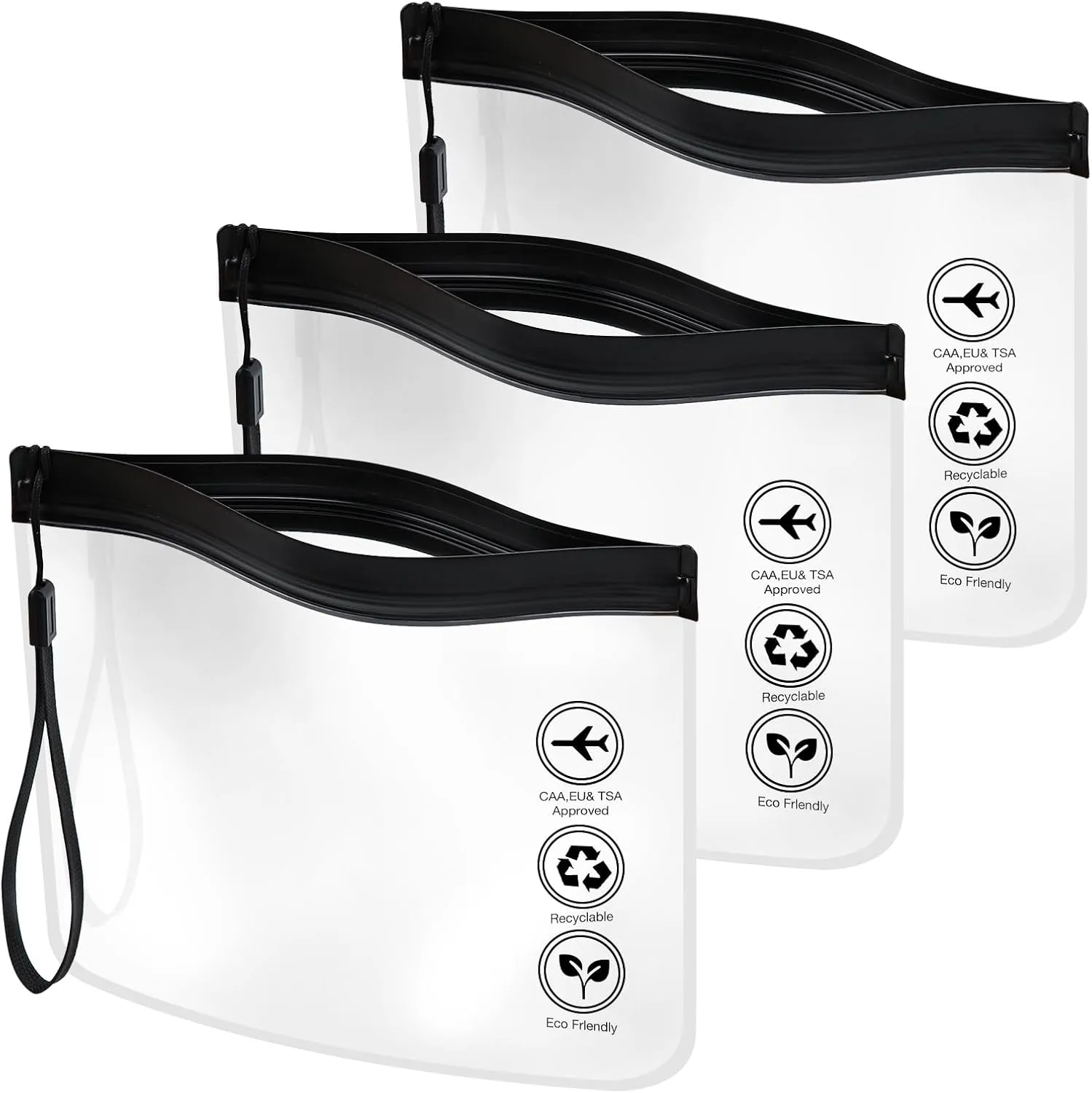 Travel Toiletry Bags, Portable Water Proof Makeup Size Bag, For Cosmetics and Liquids, Transparent Women Men Toiletries For Travel, 3 Pcs, Black