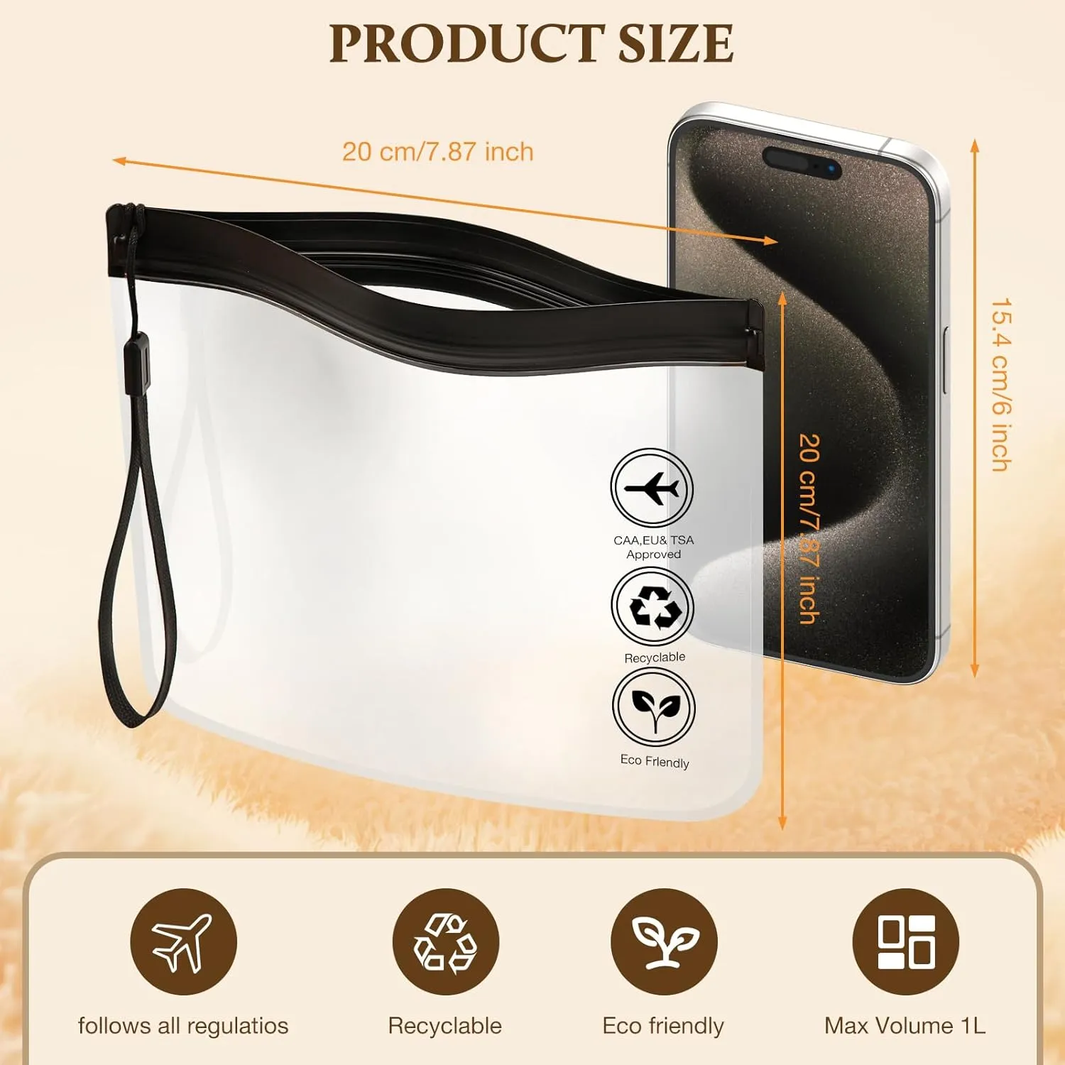 Travel Toiletry Bags, Portable Water Proof Makeup Size Bag, For Cosmetics and Liquids, Transparent Women Men Toiletries For Travel, 3 Pcs, Black