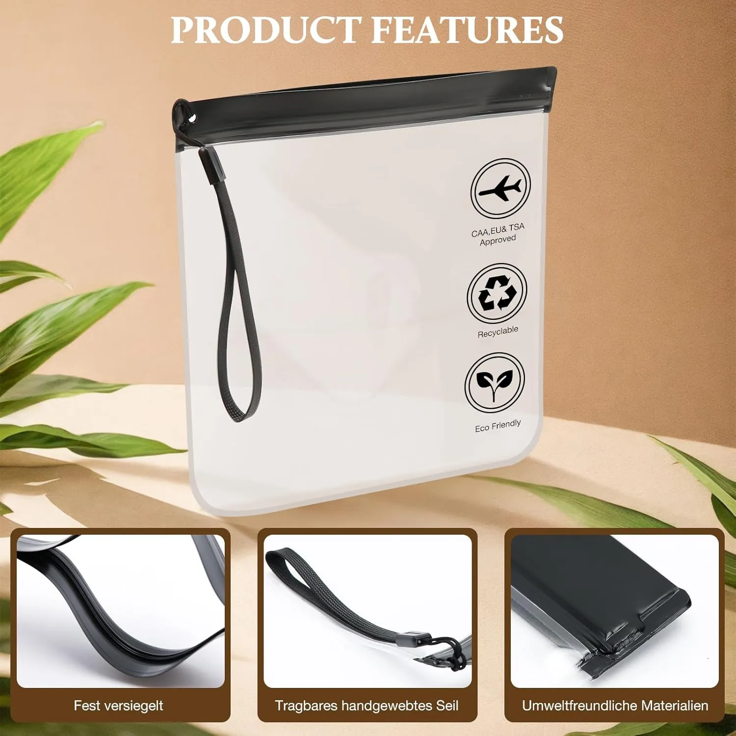 Travel Toiletry Bags, Portable Water Proof Makeup Size Bag, For Cosmetics and Liquids, Transparent Women Men Toiletries For Travel, 3 Pcs, Black