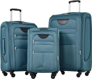 Travel with Expandable 3 Piece Luggage Set, Lightweight Spinner Suitcases with TSA Lock, Green