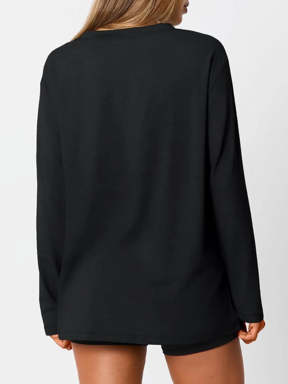 Trendy Queen Oversized Tshirts for Women Workout Plus Size Gym Tops V Neck Long Sleeve T Shirts Spring Casual Basic Tees