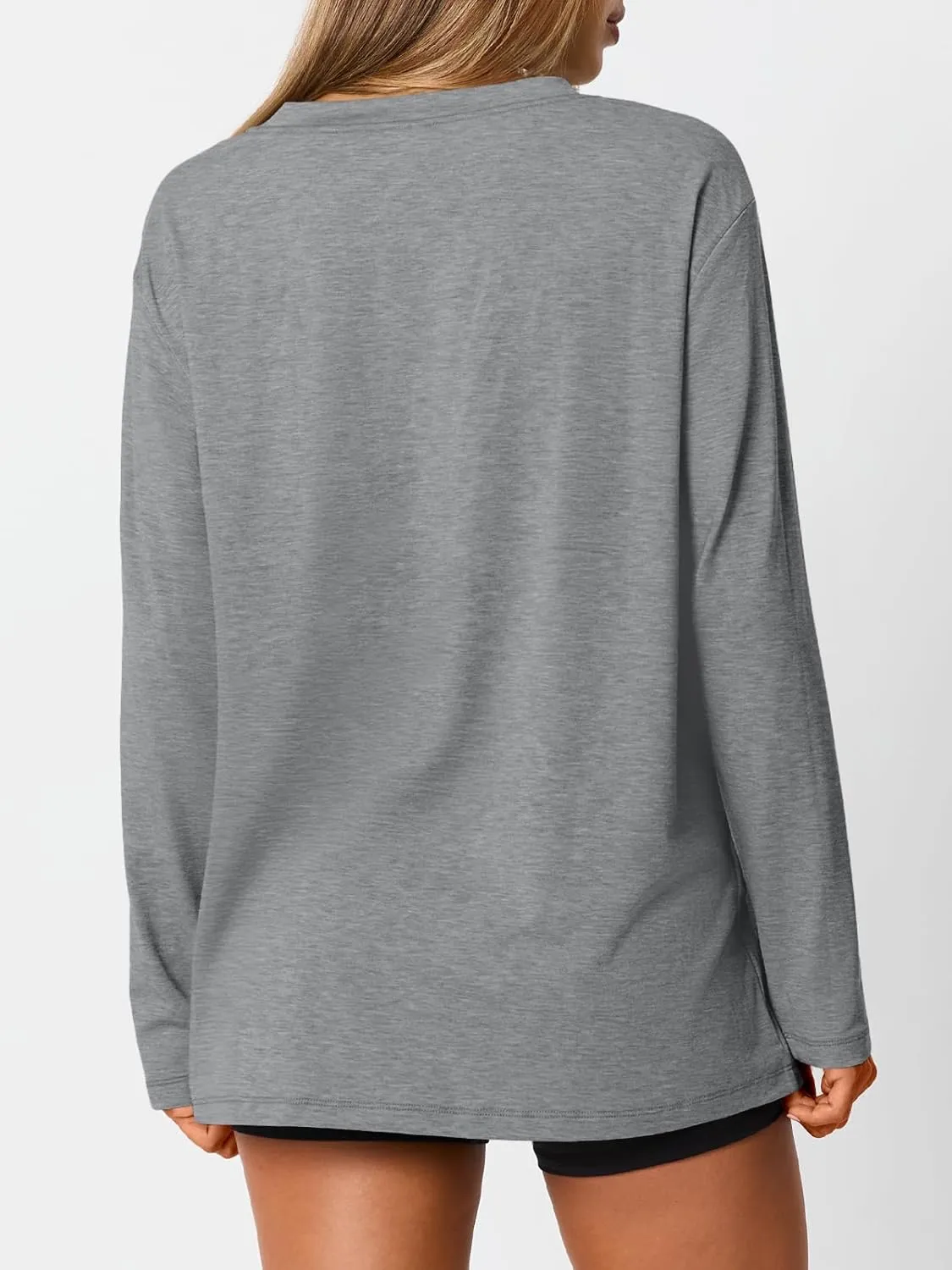 Trendy Queen Oversized Tshirts for Women Workout Plus Size Gym Tops V Neck Long Sleeve T Shirts Spring Casual Basic Tees