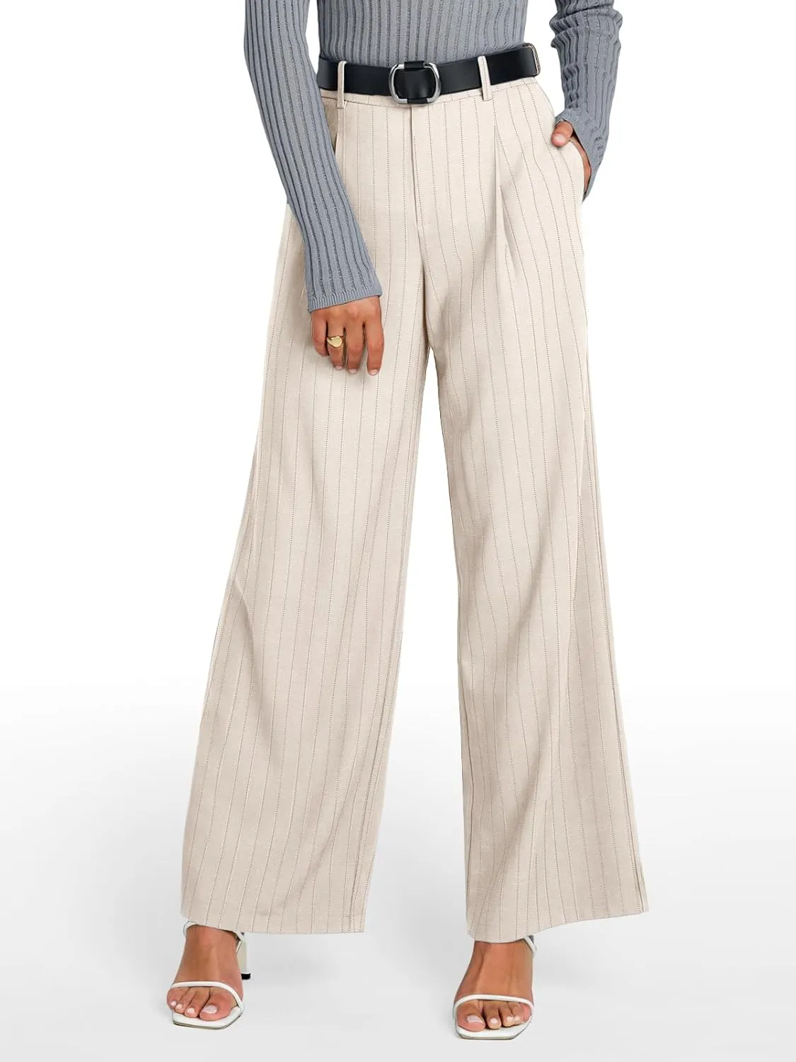 Trendy Queen Women's Wide Leg Dress Pants High Waisted Slacks Dressy Work Trousers with Pockets