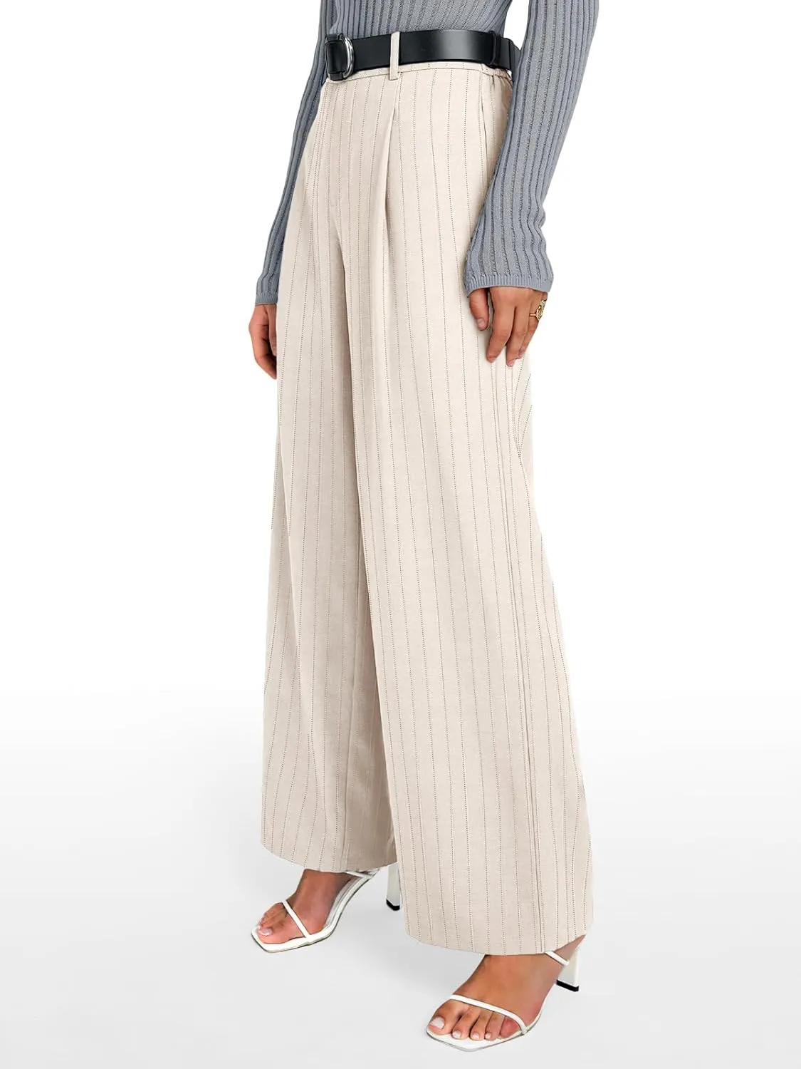 Trendy Queen Women's Wide Leg Dress Pants High Waisted Slacks Dressy Work Trousers with Pockets