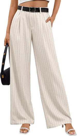 Trendy Queen Women's Wide Leg Dress Pants High Waisted Slacks Dressy Work Trousers with Pockets