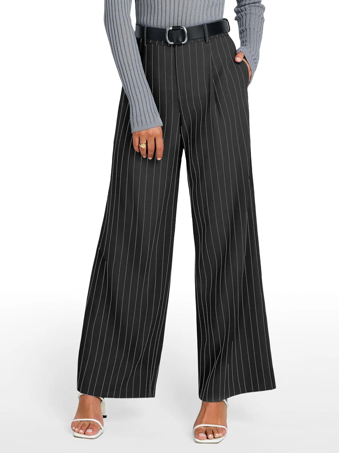 Trendy Queen Women's Wide Leg Dress Pants High Waisted Slacks Dressy Work Trousers with Pockets