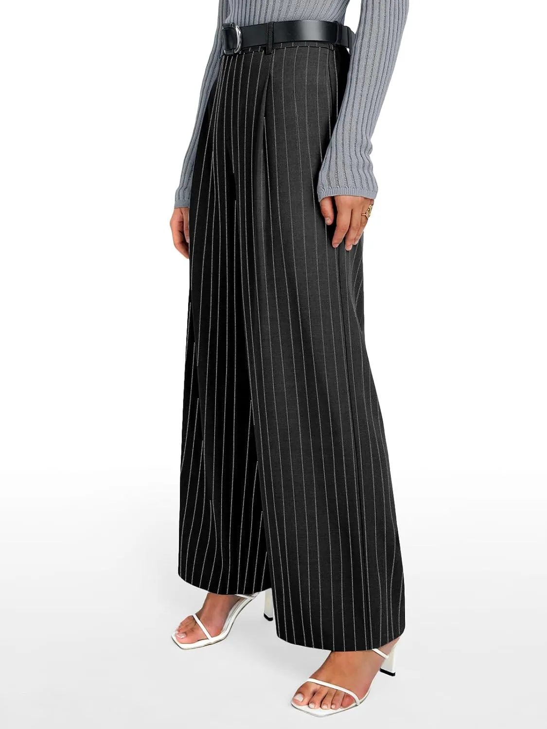 Trendy Queen Women's Wide Leg Dress Pants High Waisted Slacks Dressy Work Trousers with Pockets