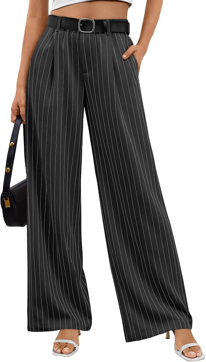 Trendy Queen Women's Wide Leg Dress Pants High Waisted Slacks Dressy Work Trousers with Pockets
