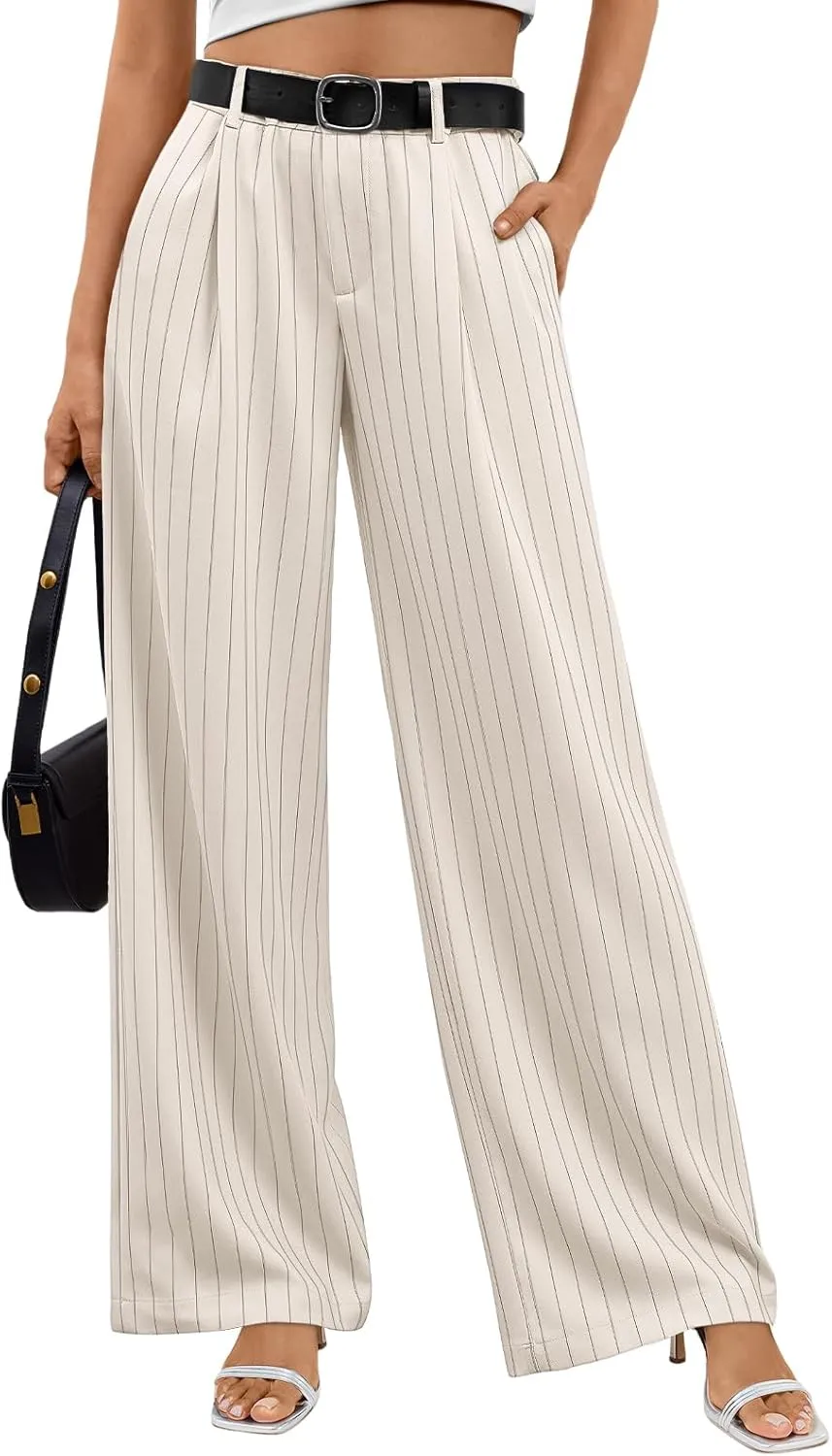Trendy Queen Women's Wide Leg Dress Pants High Waisted Slacks Dressy Work Trousers with Pockets