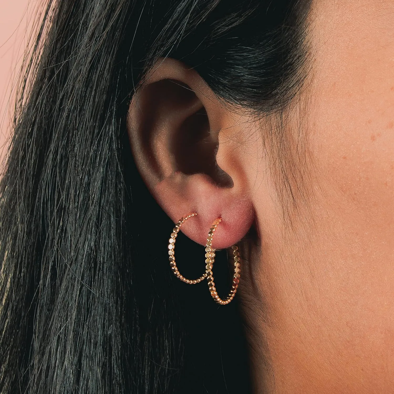 Trio of Glimmer Hoop Earrings | Gold, Rose Gold, Silver | Set of 3 Pairs | Dotted Beaded Huggie Hoops | Minimalist Everyday Earrings (14K Gold Fill)