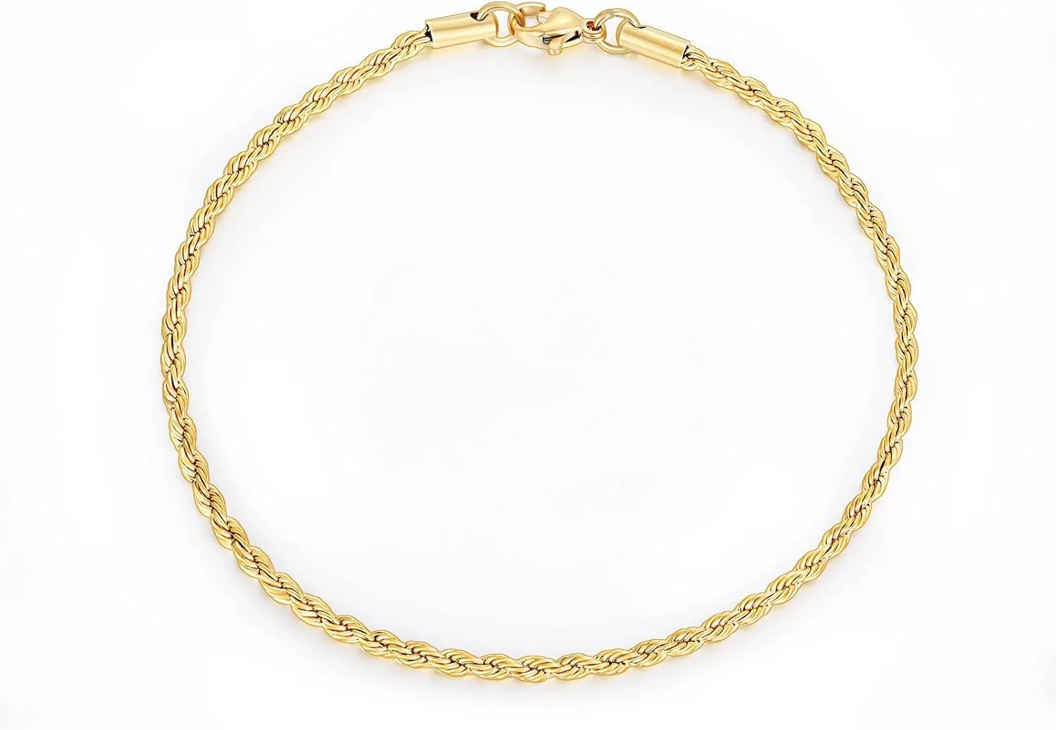 TRUMIUM 18k Gold Plated Link Chain Bracelets for Men Women 3mm Diamond-Cut Braided Mens Gold Rope Chain Length 7/8/9 inches