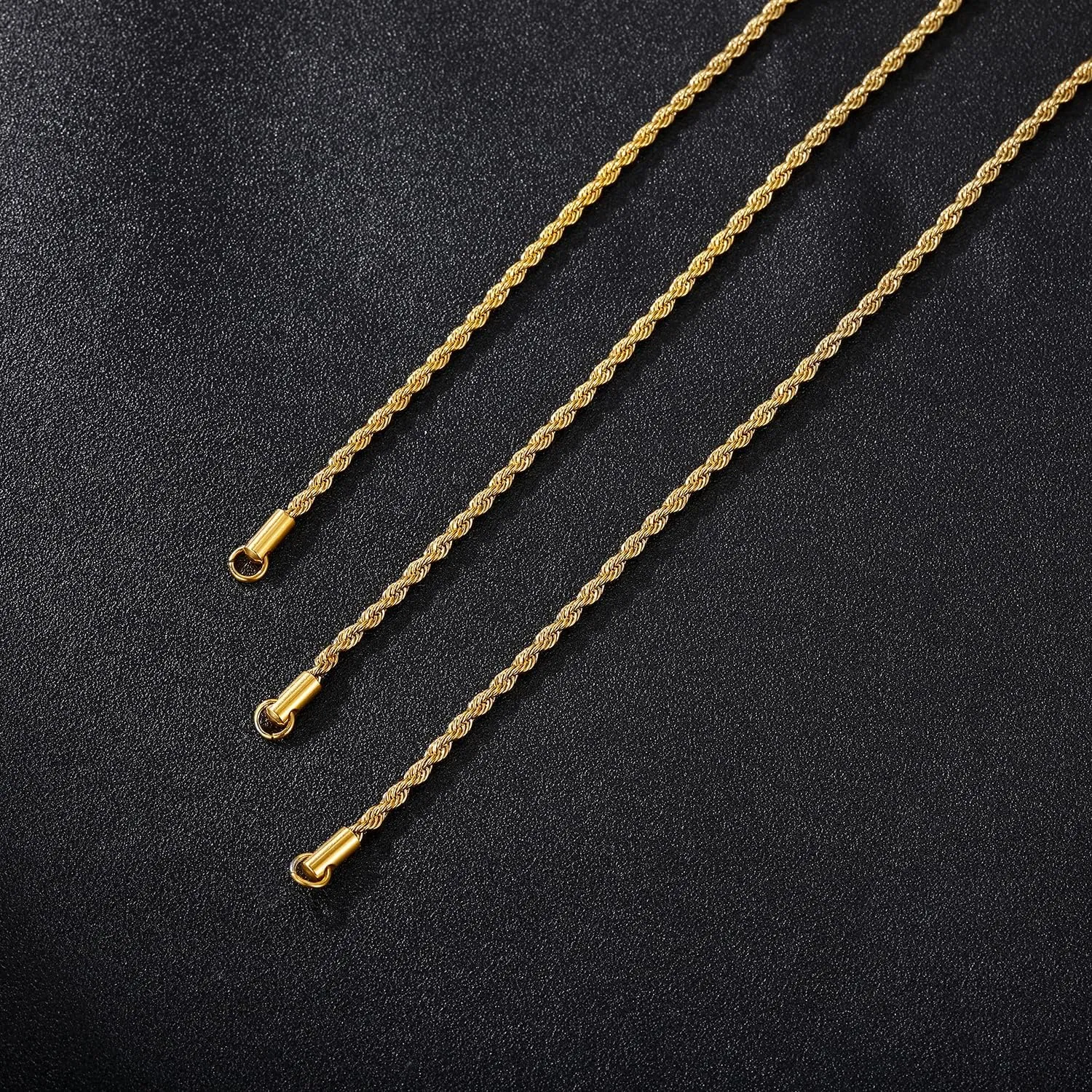 TRUMIUM 18k Gold Plated Link Chain Bracelets for Men Women 3mm Diamond-Cut Braided Mens Gold Rope Chain Length 7/8/9 inches