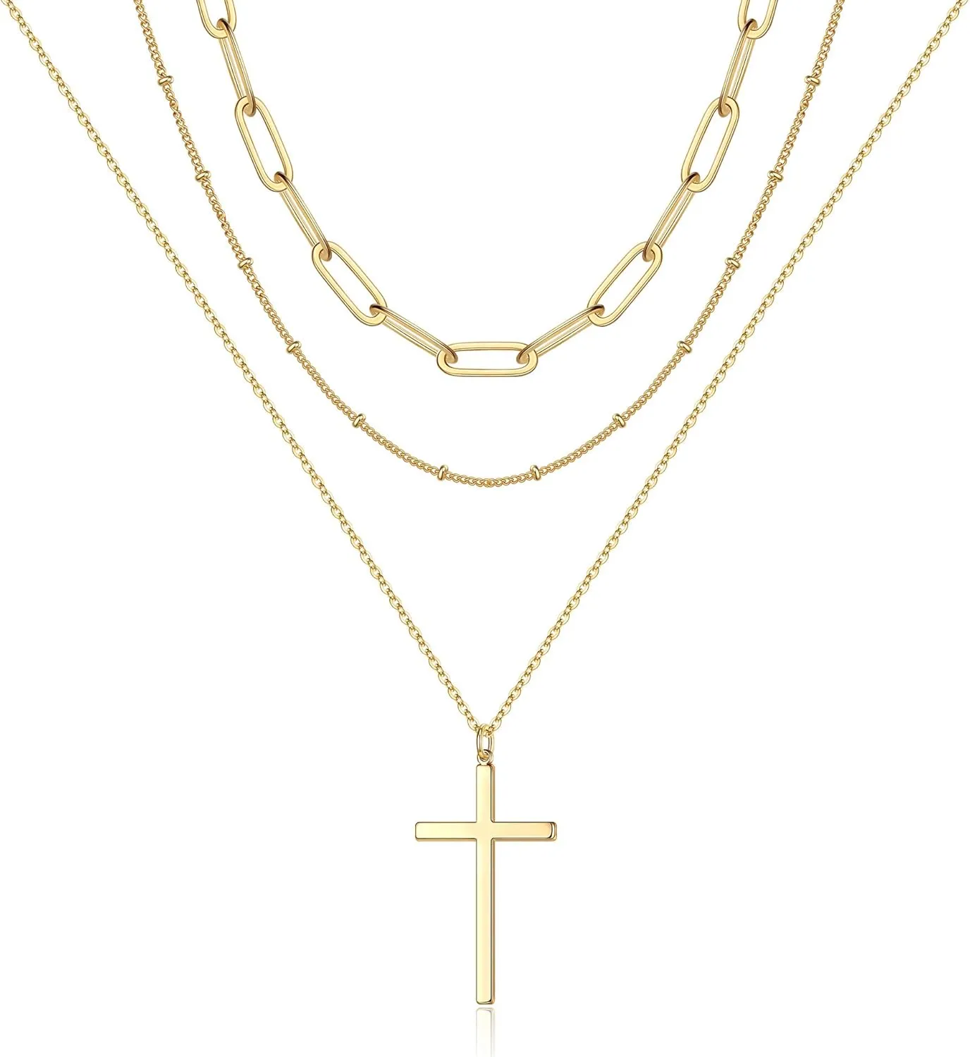 Turandoss Dainty Layered Choker Necklace, Handmade 14K Gold Plated Y Pendant Necklace Multilayer Bar Disc Necklace Adjustable Layering Choker Necklaces for Women
