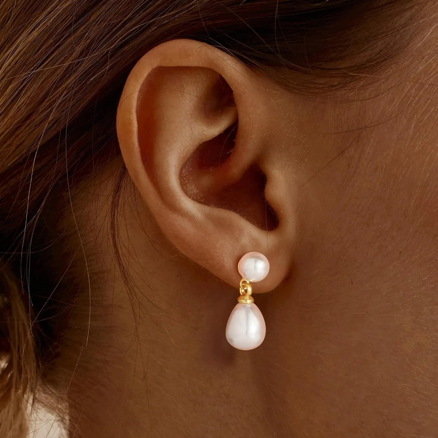 Turandoss Gold Pearl Earrings for Women Trendy - 14K Gold Plated Hypoallergenic Pearl Stud Earrings Set Huggie Drop Dangle Earring Jewelry for Women Wedding
