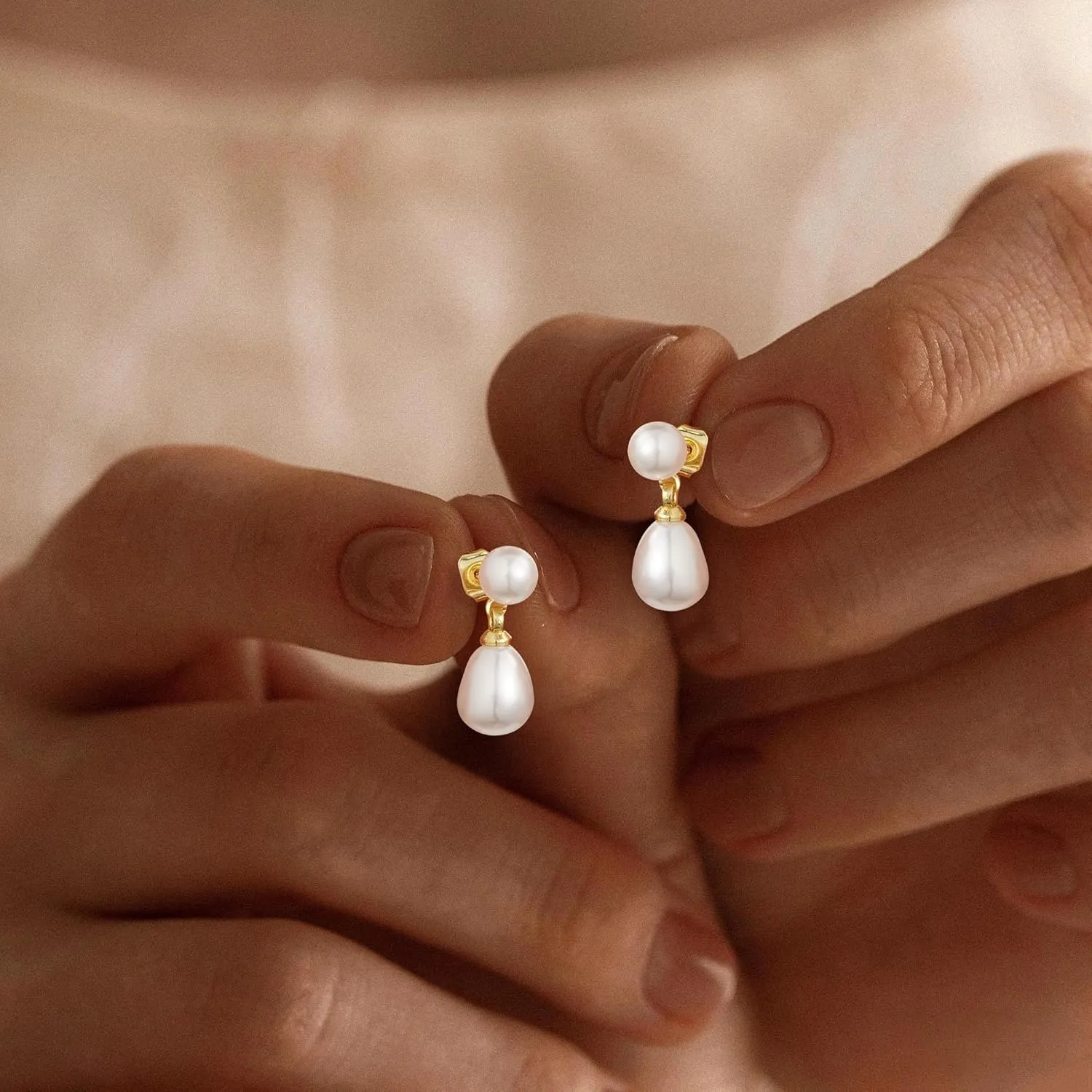 Turandoss Gold Pearl Earrings for Women Trendy - 14K Gold Plated Hypoallergenic Pearl Stud Earrings Set Huggie Drop Dangle Earring Jewelry for Women Wedding
