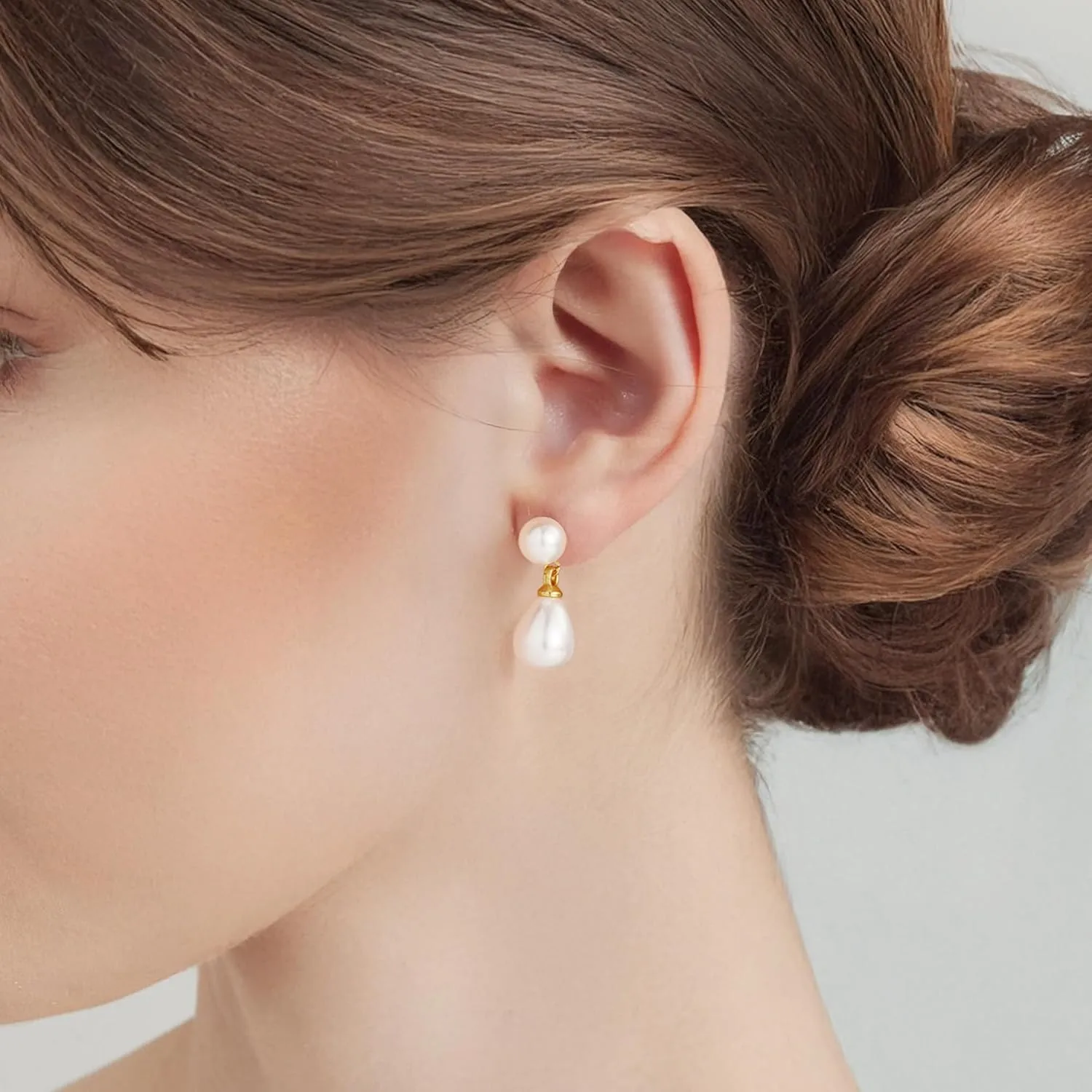 Turandoss Gold Pearl Earrings for Women Trendy - 14K Gold Plated Hypoallergenic Pearl Stud Earrings Set Huggie Drop Dangle Earring Jewelry for Women Wedding