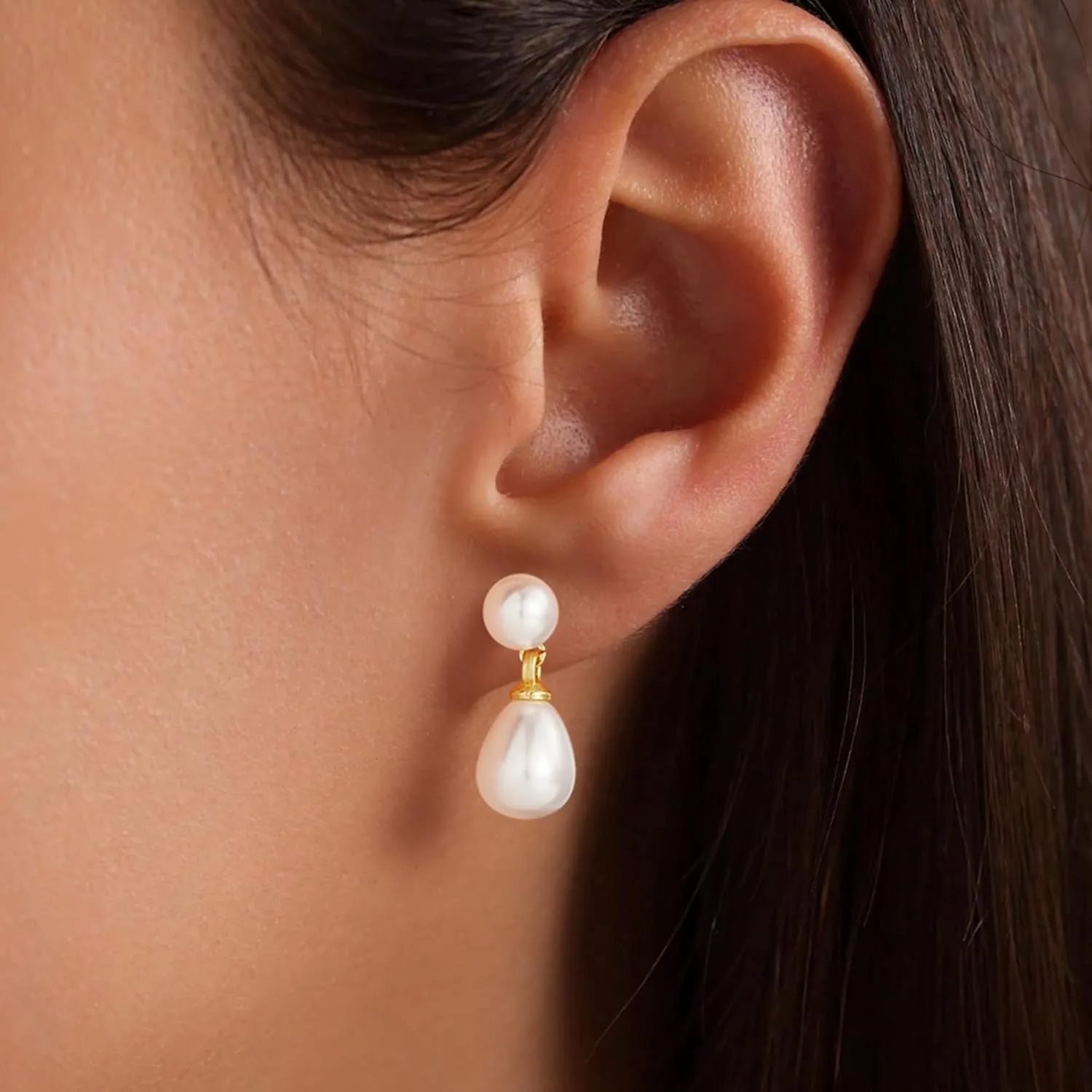Turandoss Gold Pearl Earrings for Women Trendy - 14K Gold Plated Hypoallergenic Pearl Stud Earrings Set Huggie Drop Dangle Earring Jewelry for Women Wedding