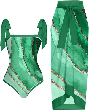 Two Piece Bathing Suits for Women Tummy Control Swimsuit Beach Coverup Maxi Wrap Skirts High Waisted Bikini Tankini Set