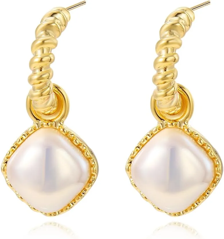 Unique Earring for Women Trendy, White Pearl Drop Eearrings Gold Filled Earrings Hypoallergenic Dangle Earring Statement Earrings for Women Trendy