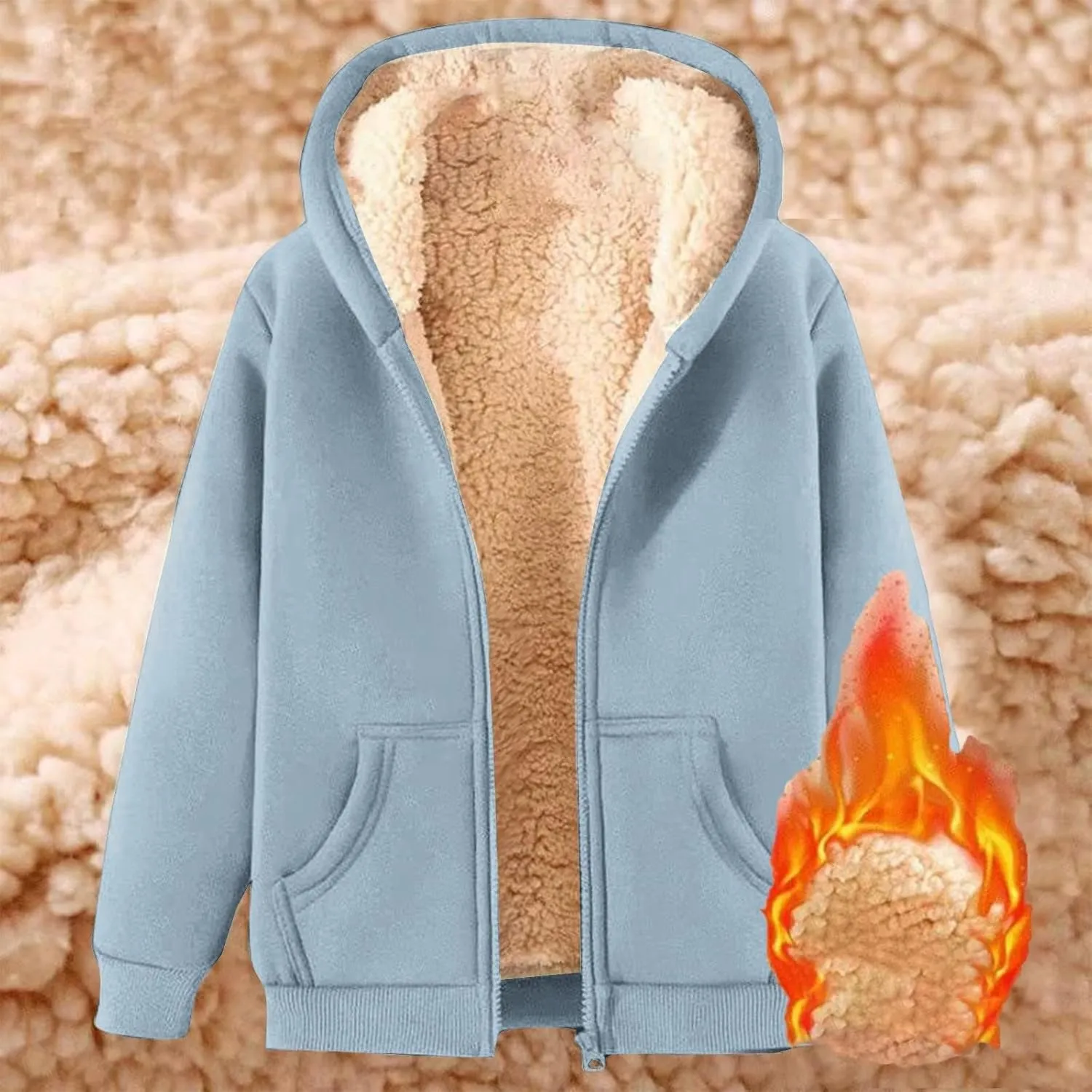 Unisex Boys Girls Fleece Jacket Hoodie Sherpa Lined Zip Up Hooded Sweatshirt Kids Winter Jackets with Pockets