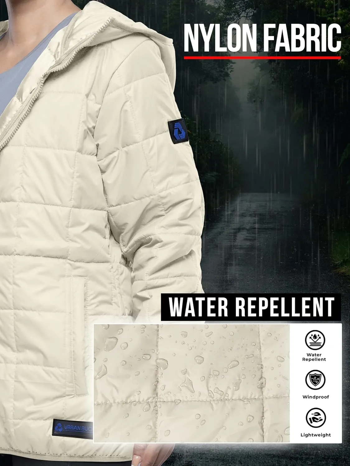 URBAN BUCK Packable Puffer Jacket Women with Hood  32 Degree Lightweight Quilted Winter Puff Foldable Jacket for Women