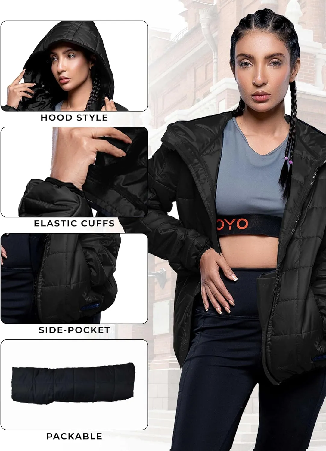 URBAN BUCK Packable Puffer Jacket Women with Hood  32 Degree Lightweight Quilted Winter Puff Foldable Jacket for Women