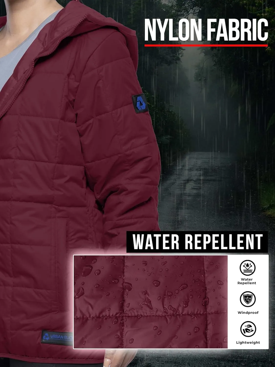 URBAN BUCK Packable Puffer Jacket Women with Hood  32 Degree Lightweight Quilted Winter Puff Foldable Jacket for Women