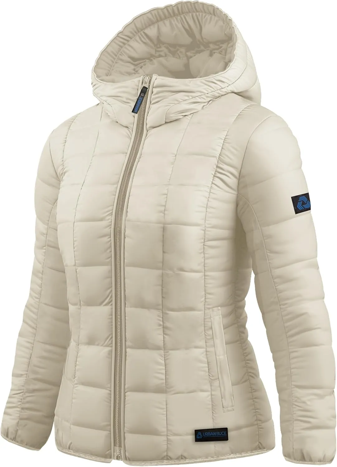 URBAN BUCK Packable Puffer Jacket Women with Hood  32 Degree Lightweight Quilted Winter Puff Foldable Jacket for Women