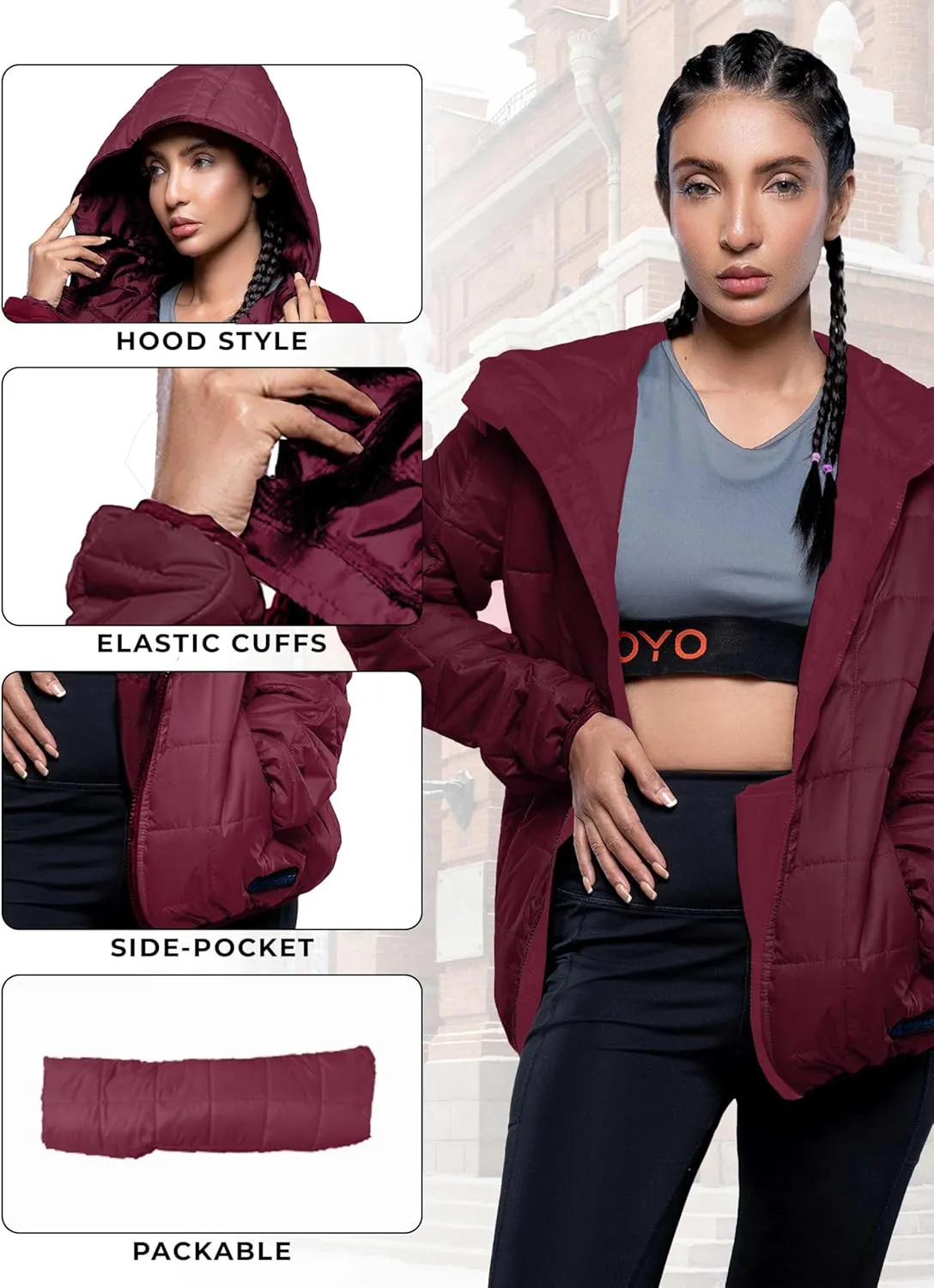 URBAN BUCK Packable Puffer Jacket Women with Hood  32 Degree Lightweight Quilted Winter Puff Foldable Jacket for Women